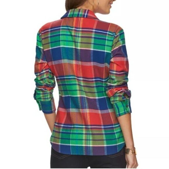 Chaps Zip Front Flannel Shirt Medium Womens Casual Plaid Jacket Top Cotton - Picture 6 of 11